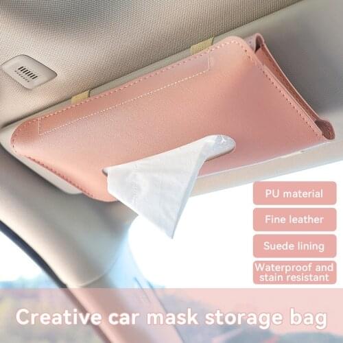 Car Tissue Box Sun Visor Seat Back Sunroof Solid Color Drawer Box Bag Hanging Creative Leather Car Interior Accessories