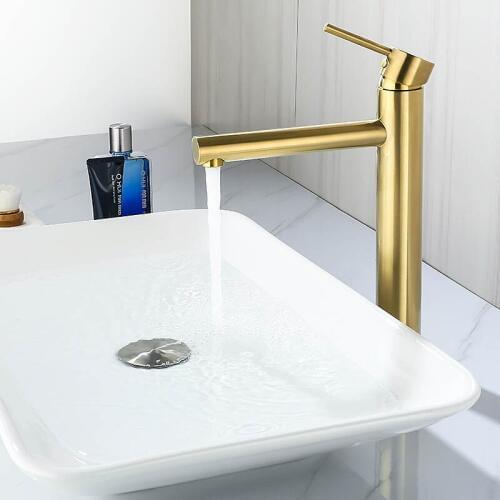 Brushed Gold Bathroom Faucet Deck Mounted Cold And Hot Water Tap Brass Basin Faucet