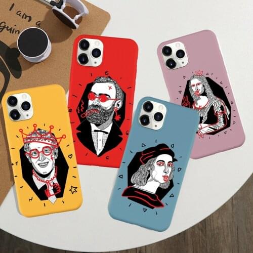 JAMULAR Cute Cartoon Mona Lisa Graffiti Couple Phone Case For iPhone X 11Pro XS MAX SE 2020 XR 7 8 6Plus Soft Silicone Cover Bag
