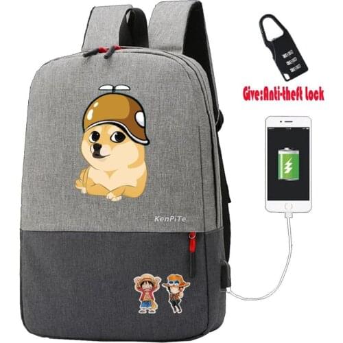 Cartoon cute doge Backpack teenagers student school Bags men Travel Laptop Anti-theft USB Charging Knapsack boy girl book Bag