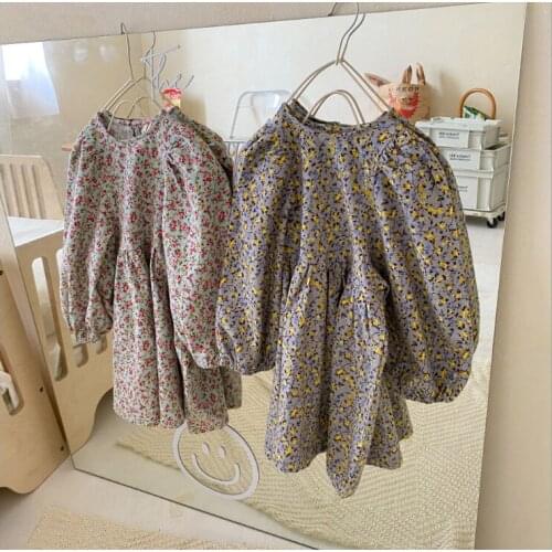 2021 Korea style girls printed dress fashion cotton autumn girls dresses