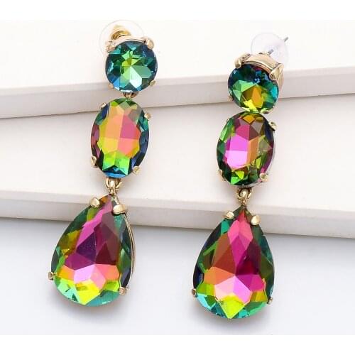 Fashion Dazling Crystal Long Drop Earrings Trendy Summner Colorful Wedding Party Jewelry Women 2021