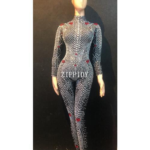 Fashion Shining Rhinestones Pearls Womens Bodysuit Leggings Nightclub Female Singer Show Costume Outfit