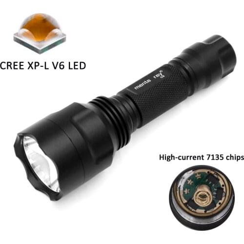 Manta Ray C8 Powerful LED Flashlight 18650 Cree XP-L V6 High Power AMC7135 Light 1Mode 3mode 5Mode Light Bike Strobe Camping