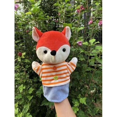 Cartoon cute plush toy lovely animal stripe button clothes fox soft hand puppet baby tell story birthday Christmas gift