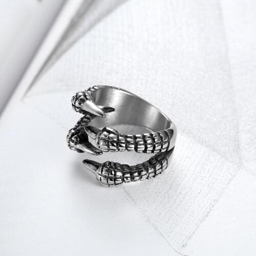 Megin D Vintage Personality Domineering Opening Claw Titanium Steel Rings for Men Women Couple Friend Fashion Gift Jewelry