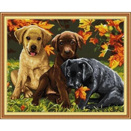 Three Dogs Patterns Cross Stitch Kits 14CT Printed Fabric 11CT Counted Canvas DIY Handwork Needlework Embroidery Kits Home Decor