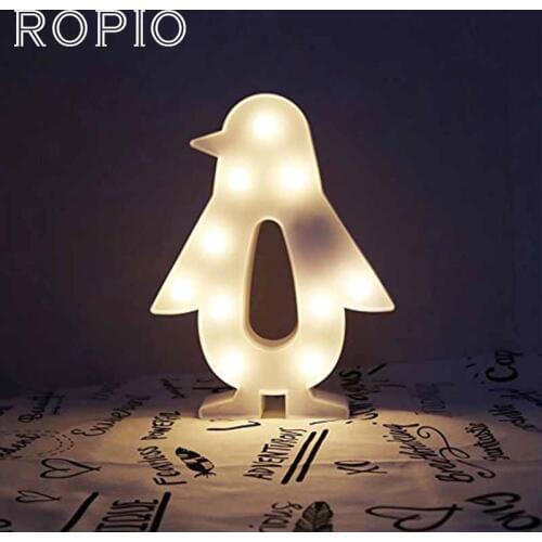 ROPIO 3D LED Night Light Table Lamp Marquee Penguin Battery Operated For Childrens Room Wedding Party Birthday Decoration