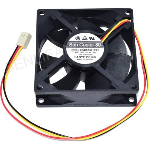 New For SANYO 9A0812H401 0.13A DC 12V 8025 8CM 80*80*25mm 2350RPM Three Lines Square Cooling Fan
