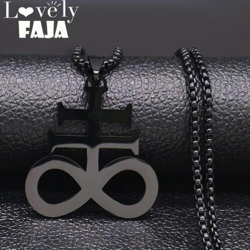 Satan Cross Necklaces Men Women Black Stainless Steel Church of Satanic Symbol Pendant Kolye Necklace Jewelry gargantilla N1124S