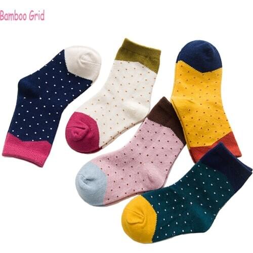 5 Pairs Children Socks 2018 Autumn New British style Cotton Dot Small Fresh Kies Socks 1-12 Year Boys / Girls Socks