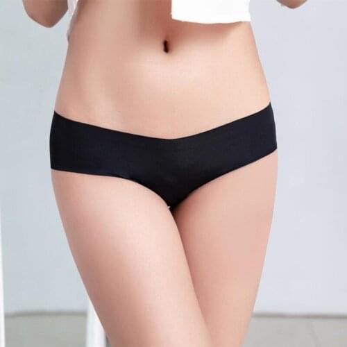 Sexy Low-Rise Womens Thong Soft Solid Color Underwear Ice Silk Quick-Dry Female Panties Hip-Lift Breathable Seamless Sex Briefs