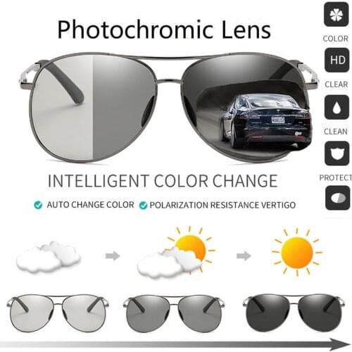 Polarized Photochromic Sunglasses Chameleon Glasses Square Sun Glasses Discoloration Eyewear Anti Glare UV400 Driving Goggles