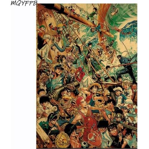 Collection of Japanese Animation characters Kraft Paper Poster Home Room Bedroom Wall Decoration Painting Core 50.5x3cm