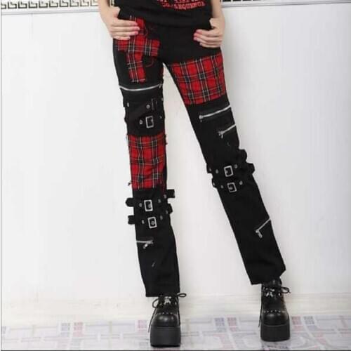 27-35 Non-mainstream Mens Casual Pants Zipper Punk Personality Patch Pants Tide Plus Size Trousers Singers Plaid Pants