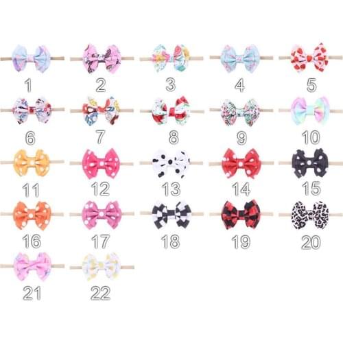 30pcs/lot Printed nylon headband with 3.5inch cotton Fabric Hair bow Headwear Accessorie Hairband Kids Headdress