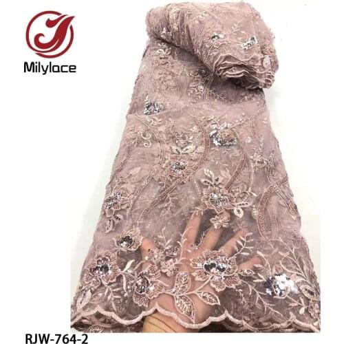 Luxury Heavy Bead and Sequins Lace Fabric High-End African 3D Sequins Lace Fabric for Evening Dress RJW-764