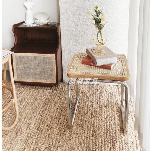 GY Rattan Shoe Changing Stool Small Stool Bedroom Makeup Stool Household Stainless Steel Low Stool Bed End Stool