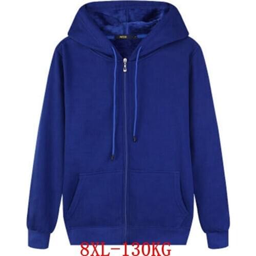 Mens large size hooded sweatshirt autumn and winter 5XL 6XL 7XL 8XL long sleeve zipper thick fleece black blue gray large size