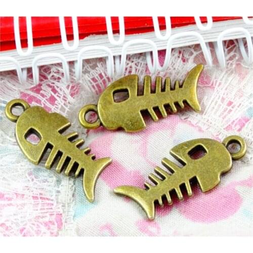 40pcs 25.4*11.5MM Vintage Fishbone Pendants Charm For Jewelry Making Antique Bronze Color Fish Bone Pendants Charms