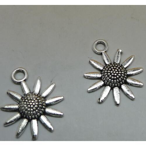 Nevstop 100 Pcs/lot Vintage Silver Chrysanthemum Charms 24x20mm Turnsole Sunflower Charms Jewelry Supplies