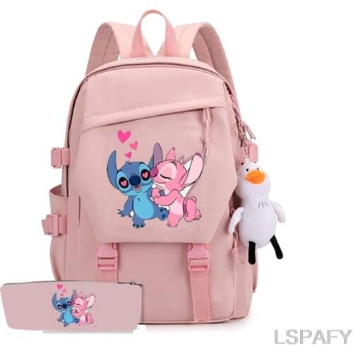 Disney Stitch School Bag For Teenage Girl Waterproof Women Backpack Student Fashion Book Bag Panelled Anti-Theft Kawaii Backpack