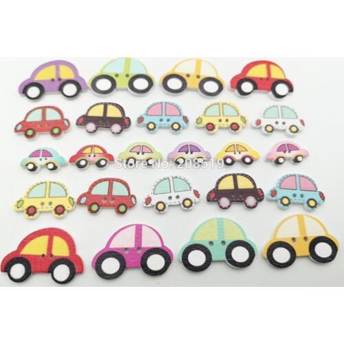 WBNGOV Three sizes car shape wooden buttons for children clothes mix 100pcs sewing buttons scrapbook DIY craft findings