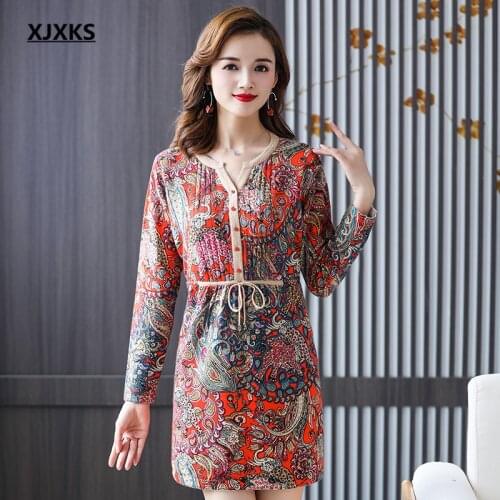 XJXKS 2021 autumn winter new loose plus size women long sweater high quality 100% wool knitted dress women pullover