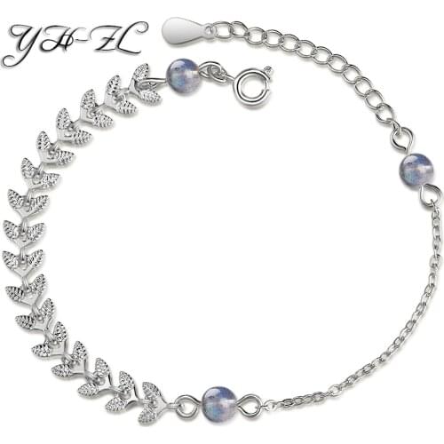 YH-ZL New Simple Fashion 925 Sterling Silver Leaves Chian Bracelet For Women Jewelry pulseira