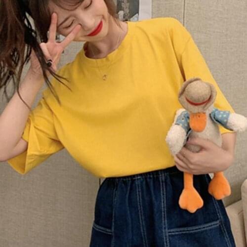 Summer womens simple short-sleeved loose T-shirt, multi-color round neck, super large street wear, cool 2021 latest