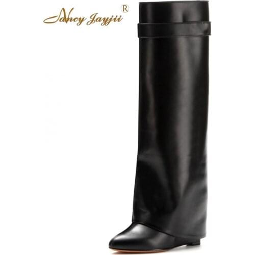 Nancyjayjii BC Women Brown&Black&Wine Pleather Point Toe High Heels Knee High Boots Fashion Shoes for Woman, zapatos botas mujer