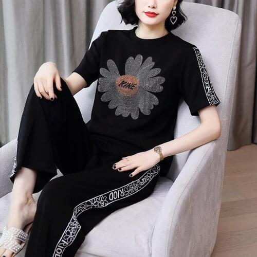 Pants Suit Women 2021 Summer New Style Foreign Style Small Daisy Blouse Wide Leg Pants Two-piece Fashion Casual Suit