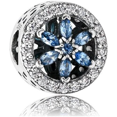 925 Sterling Silver Charm Cz White And Blue Zircon Charm Winter Snowflake Charm For Snake Chains And Hard Bracelets