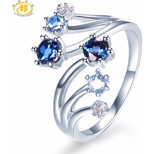 Womens Ring Natural Gemstone Blue London Topaz Solid 925 Sterling Silver Rings Fine Jewelry for Womens Presents Gift
