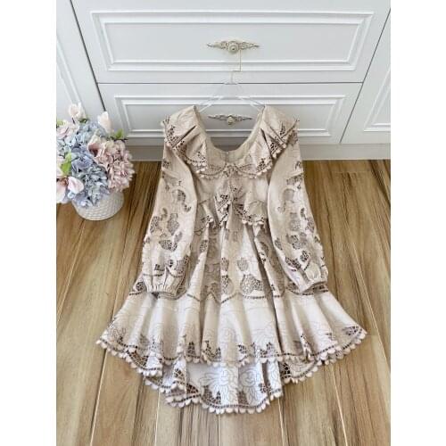 Autumn High 2021 Quality Women Luxury Embroidery Hollow Lantern Sleeve Dress For Ladies Gdnz 5.30