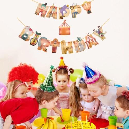 1Set Circus Animal Happy Birthday Banner Kid Birthday Party Flags Baby Shower Carnival Theme Bunting Garland Decoration Supplies