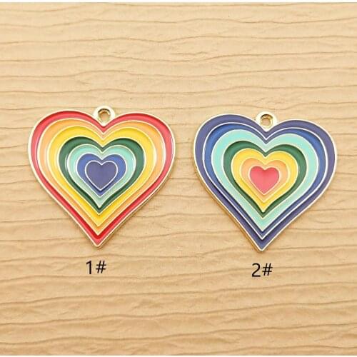 10pcs 27x28mm enamel rainbow heart charm for jewelry making crafting fashion earring pendant diy bracelet charm necklace charms