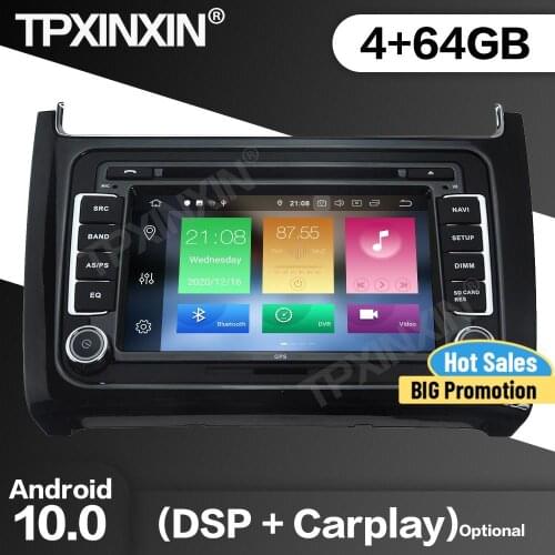 4+64G Car Radio 2 Din Stereo Receiver Android10.0 For VW Volkswagen Polo 2015 2016 2017 GPS Multimedia Player Recorder Head Unit