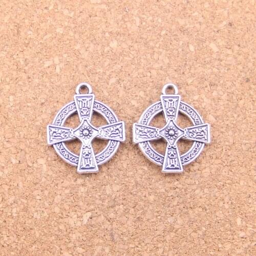 48pcs Charms double sided circle cross 23x20mm Antique Pendants,Vintage Tibetan Silver Jewelry,DIY for bracelet necklace