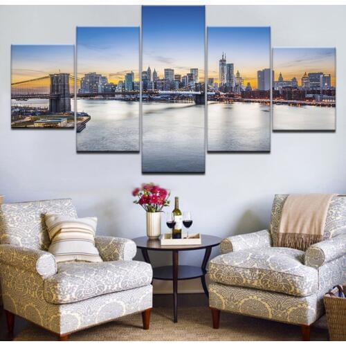 5 Panel/pieces HD Print New York city blue sky modern Print On Canvas Art Painting For home living room decoration