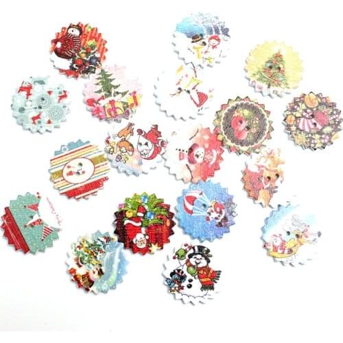 50pcs 24mm Flower Christmas Wooden Buttons For Clothes Needlework Scrapbooking Crafts Diy Sewing Accessories Wood Decoration