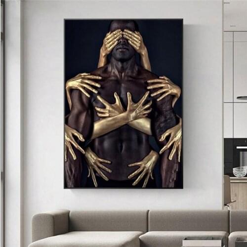 African Art Black Gold Nude Embrace Canvas Paintings Wall Art Posters and Prints Man Woman Wall Pictures for Living Room Cuadros