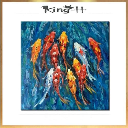 Artista hecho a mano de alta calidad peces de natación pintura al óleo sobre lienzo belleza pez carpa natación pintura al óleo p