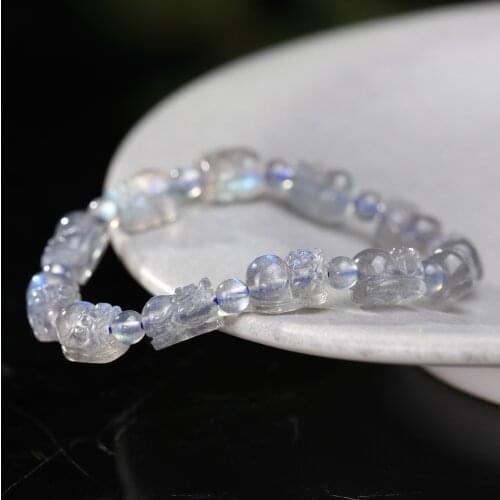 Original Design Unique Gray Moonstone Brave Crystal Bracelets for Women Girls Simple Plain Circle Light Luxury Jewelry