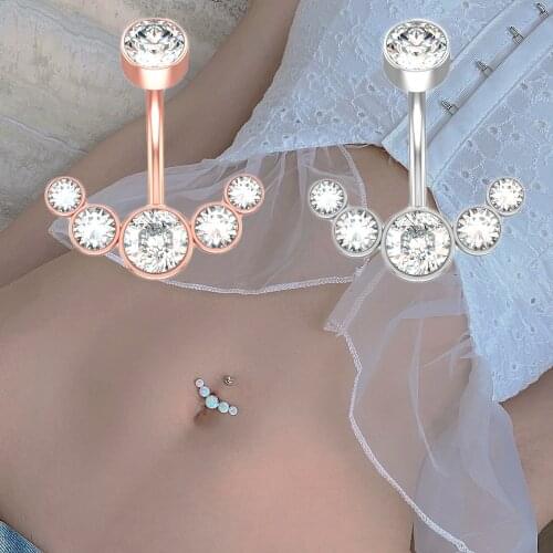 Elegant Zircon Moon Belly Button Rings Navel Ring Medical Stainless Steel Bar Belly Piercing Body Jewelry Belly Button Ring