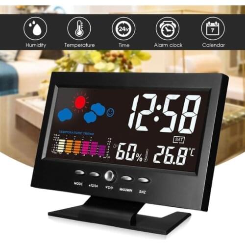 Electronic Digital Clock Weather Forecast Desktop Time Display Alarm Clock Thermometer Humidity Monitor Backlight Bedroom Clocks