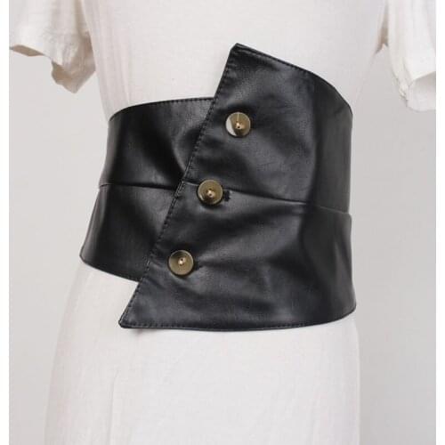 European Irregular Double-faced PU Waistband Wide Elastic Waist Belt Office Ladies PU Leather Corset Dress Shirt Cinch Strap New