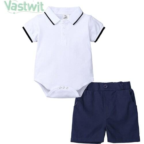 Summer Newborn Baby Boy Clothes Sets Formal Gentleman Suit Cotton Romper Top+Shorts Outfit 1st First Birthday Baptism Costume