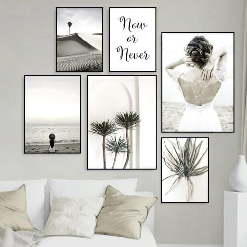Pretty Woman Wall Art Picture Reed Plant Quote Canvas Painting Tropical Beach Sands Dunes Poster Modern Home Decor