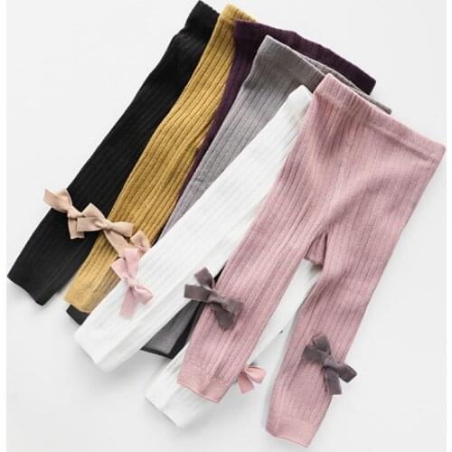4Pcs Kids Girls Knitted Leggings Autumn Winter Baby Toddler Girl Solid Bowknot Casual Leggings